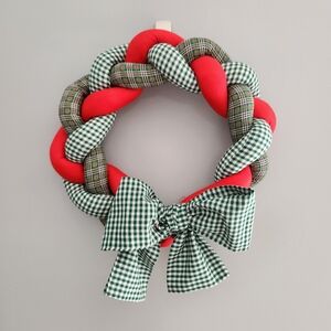 Handmade Braided Red and Green Plaid Wreath